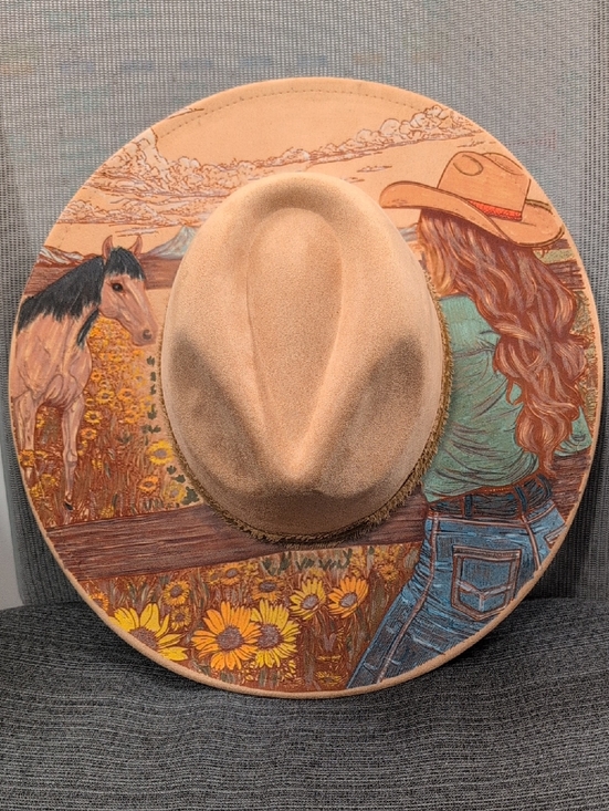 Handmade Accessories - Burned & Hand-Painted Western Cowgirl Hat | Boho Artisan Statement Piece